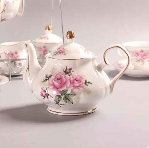 Miniatura 6 de Juego de tazas de café europeas de China de 15 piezas, juego de tazas de té de porcelana de cerámica con soporte de metal, juegos de regalo de té