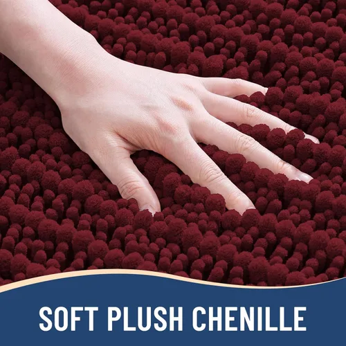 Miniatura 3 de Arotive - Alfombra de baño de lujo de chenilla, extra suave, gruesa, absorbente, esponjosa, antideslizante, se puede lavar y secar a máquina, Borgoña