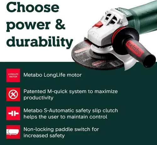 Miniatura 9 de Metabo amoladora angular de 6 pulgadas, 10,000 RPM, 12 amperios, interruptor de paleta sin bloqueo, fabricada en Alemania, WP 13-150 Quick