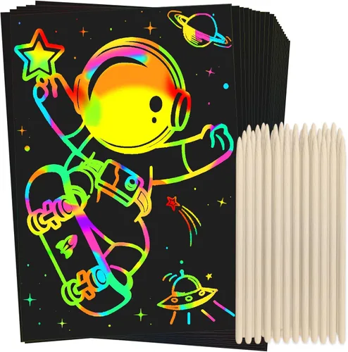 ZMLM Juego de 100 piezas de papel de arte de arco iris para rascar, kit de suministros de manualidades mágicos para niños, niñas, niños, hojas de