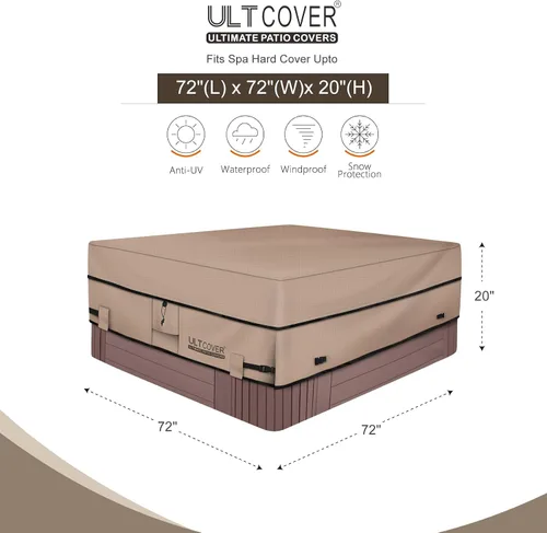 Miniatura 2 de Ultcover Cubierta cuadrada de poliéster 600D, impermeable, para bañera de hidromasaje de exterior, 72 x 72 pulgadas