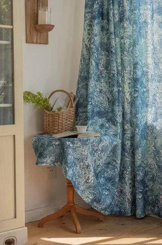 Miniatura 3 de Cortinas azules para ventana de sala de estar de 84 pulgadas de largo, juego de 1 panel largo de lino de algodón con textura floral, cortinas