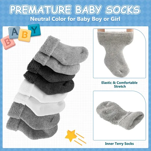 Miniatura 5 de Janmercy 20 Pair Preemie Socks Baby Boy Girls Newborn Premature Terry Cotton Socks for Unisex Baby