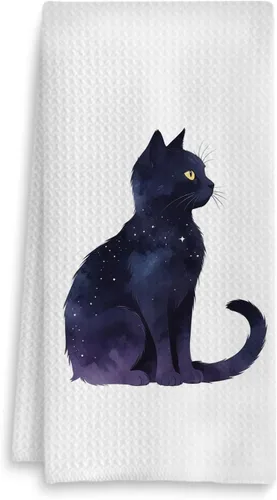 Miniatura 9 de Toalla de cocina con gato floral, toalla de mano con gato floral para decoración de baño, toalla de té para platos de cocina con gatito