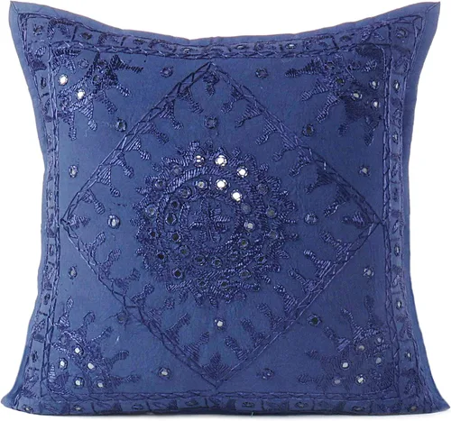 Miniatura 11 de Funda de cojín decorativa bohemia bordada con espejos, hecha a mano para sofá, dormitorio, sala de estar (negro, 16 x 16 pulgadas)
