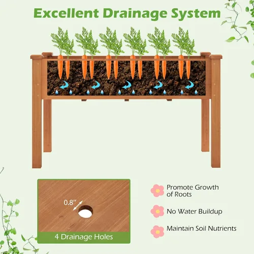 Miniatura 4 de Giantex Cama de jardín elevada, maceta elevada de madera con forro protector y orificio de drenaje, maceta elevada para plantar verduras, flores