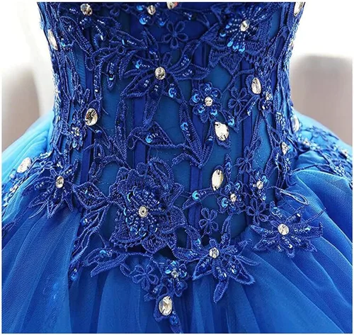 Miniatura 4 de Fair Lady Vestido de fiesta largo con volantes vestido de fiesta vestidos de quinceañera sin tirantes de encaje de tul con cuentas vestido de noche
