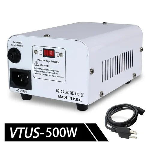 Miniatura 6 de Yinleader Blanco 500W 110V a 220V Convertidor de Voltaje Transformador Paso Arriba/Abajo 110-120V/220-240V con Cable de Energía de EE. UU