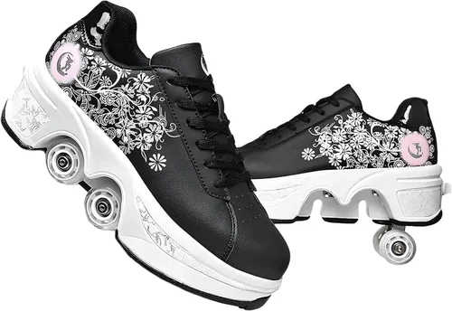 Miniatura 29 de Rueda de deformación de doble hilera Zapatos para caminar automáticos Deformación invisible Patín de ruedas 2 en 1 Patines de polea extraíble