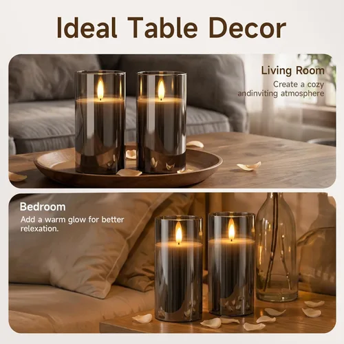Miniatura 6 de Homemory Grey Glass Flameless Candles Battery Operated LED Pillar Candles with Remote and Timer, Real Wax Flickering Candles with 3D Wick for Home