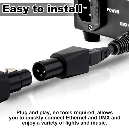 Miniatura 2 de Adaptador DMX a RJ45, DMX512 3 pines XLR macho a Ethernet Cat5 conector de red para iluminación de escenario, equipo de DJ, control de audio y video