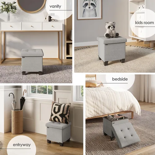 Miniatura 4 de Cubo otomano de almacenamiento con cubo pequeño, otomana cuadrada de 15 pulgadas con almacenamiento para sala de estar y dormitorio, reposapiés