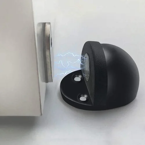 HUTLON Topes de puerta, paquete de 2, tope magnético de puerta, autoadhesivo, negro para montaje en suelo, soporte magnético para puerta