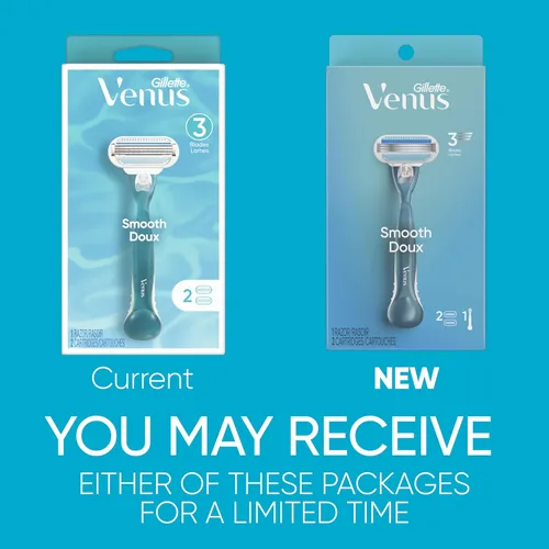 Miniatura 2 de Gillette Venus Smooth Razor para mujeres, incluye 1 mango de afeitar reutilizable + 2 recambios de 3 cuchillas, mango ergonómico de agarre suave