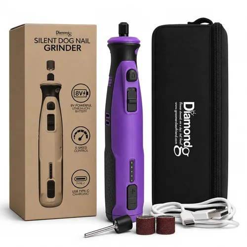Diamondg Molinillo de uñas inalámbrico para perros con sonido silencioso y punta LED para perros grandes y pequeños, 4 horas de duración - Cortaúñas