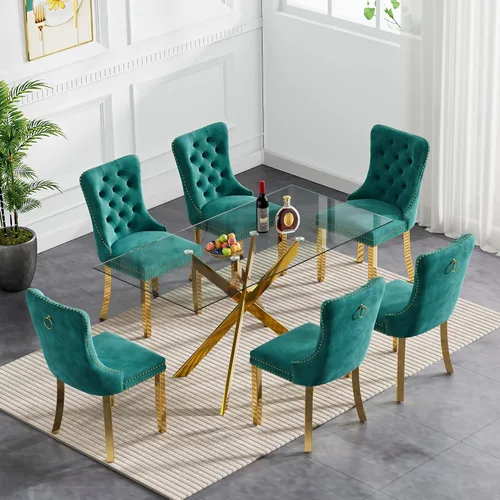 Miniatura 67 de Juego de 4 mesas de comedor de cristal para 4, juego de 4 mesas y sillas de cocina modernas, juego de mesa de comedor de cocina de 5 piezas con mesa