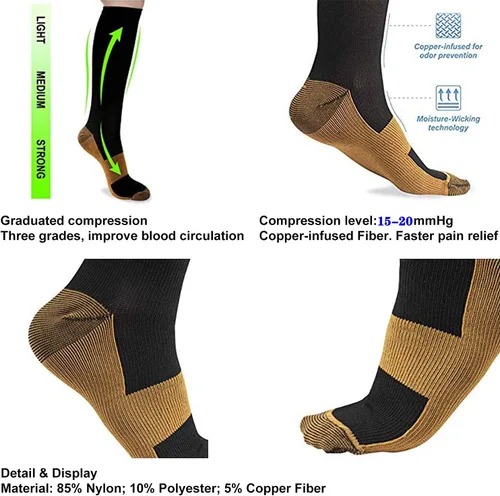Miniatura 3 de Calcetines de compresión graduada, de cobre, para mejorar la circulación en hombres y mujeres, 8 pares de 15-20 mmHg, para correr, atletismo