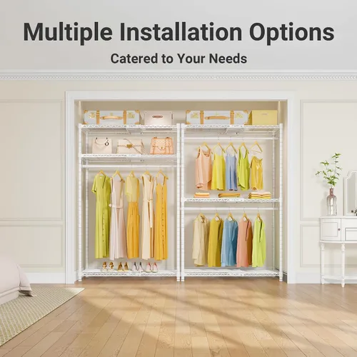 Miniatura 4 de VIPEK X1 Perchero de Ropa Extensible Uso Pesado Ajustable de 2' a 3'5" con Estantes Flexibles y Barras Colgadoras Percheros de Metal para Ropa Blanco