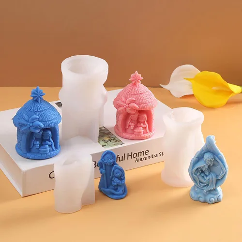 Miniatura 5 de Molde de silicona religioso de Jesús Natividad de la Santa Familia para suministros de fabricación de velas, molde de vela de Jesús Virgen María