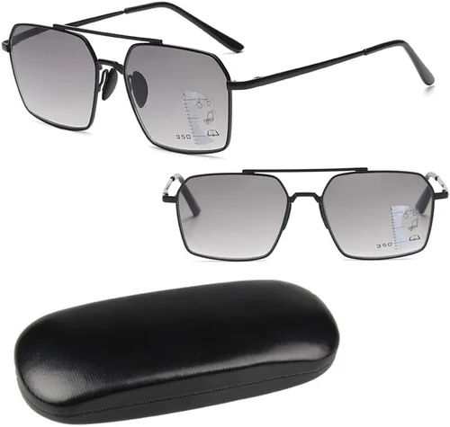 Miniatura 7 de Gafas de lectura para exteriores 2.0, lentes de sol fotocromáticas progresivas multifocal, lector de computadora, lentes de marco de metal negro