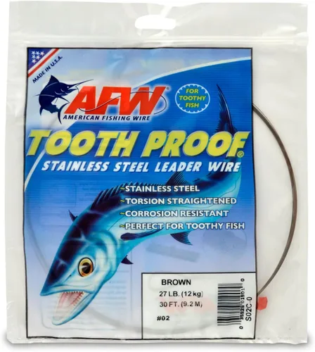 Miniatura 85 de AFW Alambre Líder Duro de Una Hebra de Acero Inoxidable a Prueba de Dientes - Brillante y Camuflaje para Tiburón, Barracuda, Caballa Real, Wahoo
