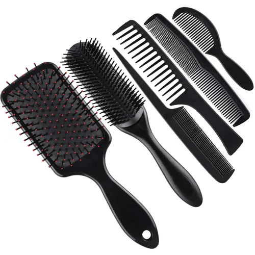 SIQUK Juego de 6 cepillos para el cabello, cepillo de paleta para desenredar el cabello y peines negros para hombres y mujeres, cabello húmedo,