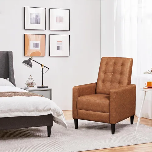 Miniatura 6 de Yaheetech - Sofá reclinable de cuero sintético, silla reclinable individual moderna de mediados de siglo, respaldo y reposapiés ajustables, sofá