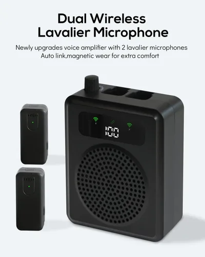 Miniatura 4 de Amplificador de voz inalámbrico con micrófonos de solapa, amplificador de voz portátil, micrófono con altavoz, mini megáfono con clip en/micrófono