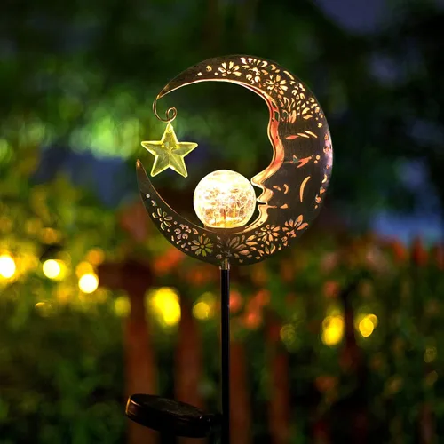 Miniatura 8 de Hapjoy - Luces solares para exteriores, decoración con forma de luna, linterna para patio, césped o camino, decoraciones con globo de cristal Bronce