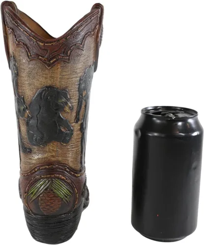 Miniatura 9 de Ebros Gift Familia rústica de oso negro occidental con piñas de pino, bota de vaquera del bosque, figura decorativa o florero floral, macetero