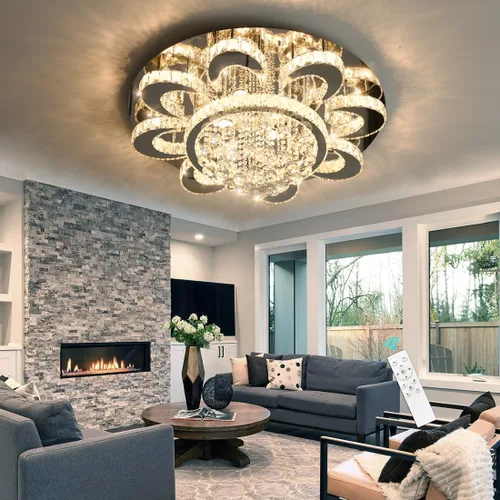 Miniatura 9 de HAIXIANG Candelabro moderno para sala de estar, lámpara de techo, lámpara de techo con control remoto, luces regulables, 32 pulgadas, luz de cristal