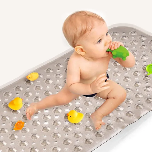 Miniatura 12 de Sheepping Alfombra de baño para bebé antideslizante extra larga para niños, de 40 x 16 pulgadas, alfombrilla de baño ecológica con 200 ventosas Azul
