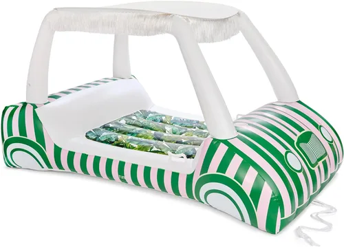 FUNBOY Flotador de piscina de carrito de golf con estampado de palma de 90 pulgadas con 2 portavasos y pantalla de flecos extraíble, flotadores