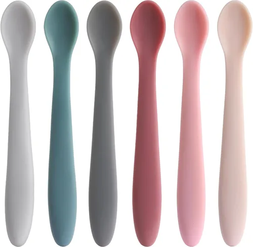 TmepCheck - Cucharas de silicona que cambian de color de temperatura, cucharas de alimentación para bebés de primera etapa, utensilios para bebés de