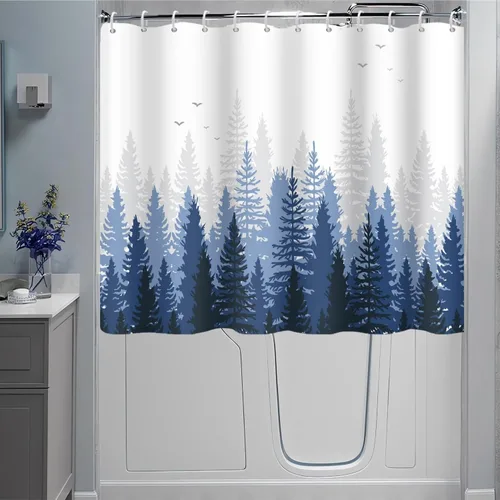 Miniatura 12 de Cortina de Ducha y Ventana, Cortina Verde y Gris de Bosque Pequeña y Corta Impermeable para Baño con Ganchos, 30x36 Pulgadas