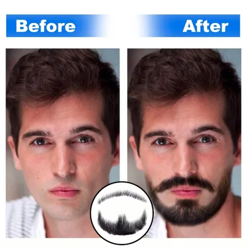 Miniatura 5 de Barba falsa de cabello 100 % humano, barba facial negra, cabello humano realista, cabello facial atado a mano, encaje invisible, bigote falso
