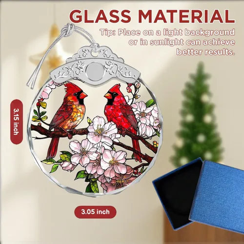 Miniatura 4 de Adornos de Navidad – Pájaros Cardenales y Flores Ornamento de Vidrio Emplomado – Decoración Navideña – Adornos para Árbol de Navidad – Regalos