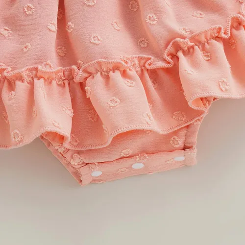 Miniatura 103 de Mameluco para bebés y niñas de 3, 6, 9, 12, 18 meses, enterizo de manga corta, fruncido, faldas y dobladillo, diadema