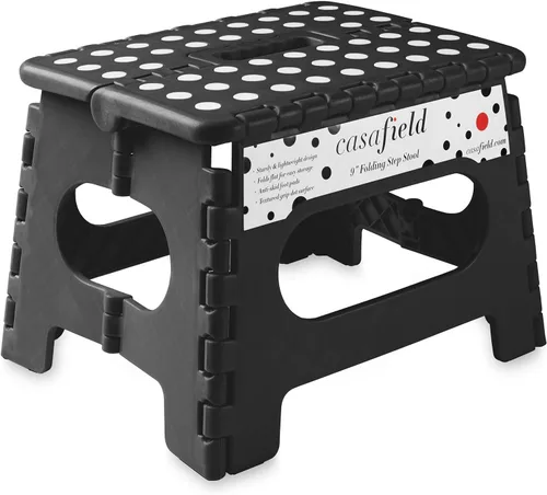 Casafield Taburete plegable de 9 pulgadas con asa, negro, portátil, plegable, pequeño taburete de plástico para niños y adultos, uso en la cocina,
