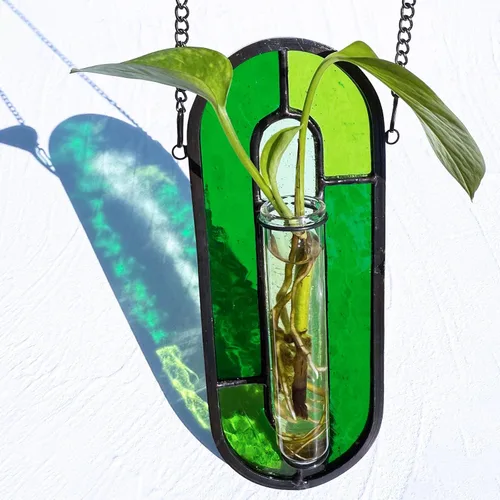 Miniatura 23 de LITMIND Estación de Propagación de Plantas de Vidrio Emplomado, Maceta Terrario Hidropónico Colgante con 2 Tubos de Vidrio - Perfecto