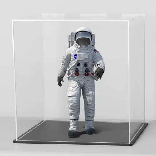 Miniatura 13 de Vitrina de acrílico con base negra, caja de exhibición de acrílico transparente de autoensamblaje con tapa, 6 pulgadas (largo y ancho) x 7.8 Negro