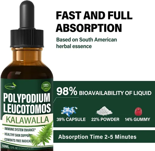 Miniatura 3 de Polypodium leucotomos - Gotas de apoyo inmunológico, extracto de hierbas, suplemento de refuerzo de inmunidad para la salud de la piel. Calaguala