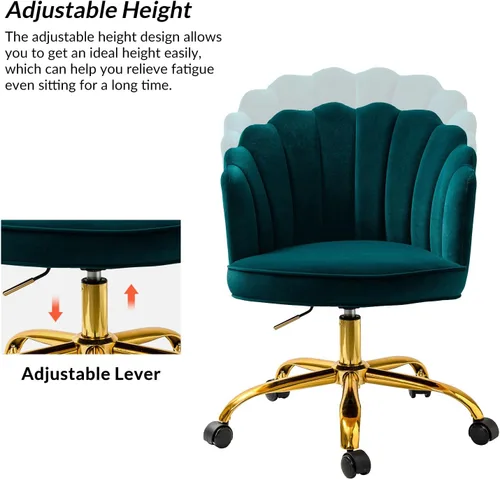 Miniatura 5 de HULALA HOME Silla de Oficina en Casa de Terciopelo con Base Dorada, Silla Moderna y Linda de Espuma para Mujer con Respaldo en Concha para Tocador