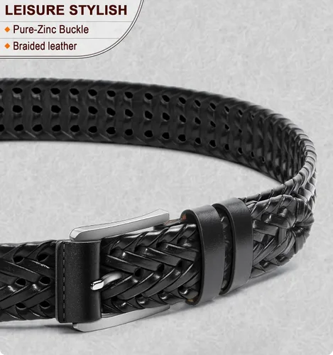 Miniatura 2 de KEMISANT Cinturón para hombre, paquete de 2 unidades, cinturón de cuero trenzado tejido para regalo, pantalones de golf casuales para hombres