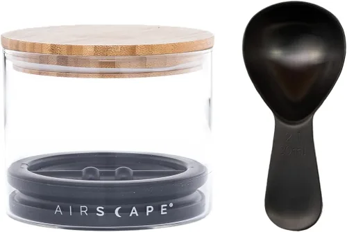AirScape Paquete de recipiente de almacenamiento de alimentos de vidrio y cuchara, tapa hermética patentada por Estados Unidos que conserva la
