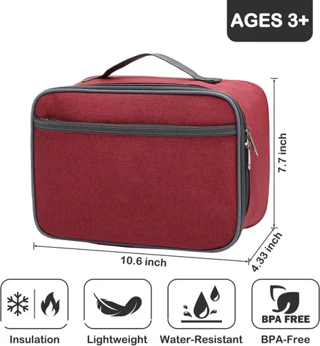 Miniatura 3 de FlowFly Lonchera para niños, bolsa suave aislada, mini hielera para el regreso a clases, kit de bolsa térmica para comidas, para niñas, niños, Rojo