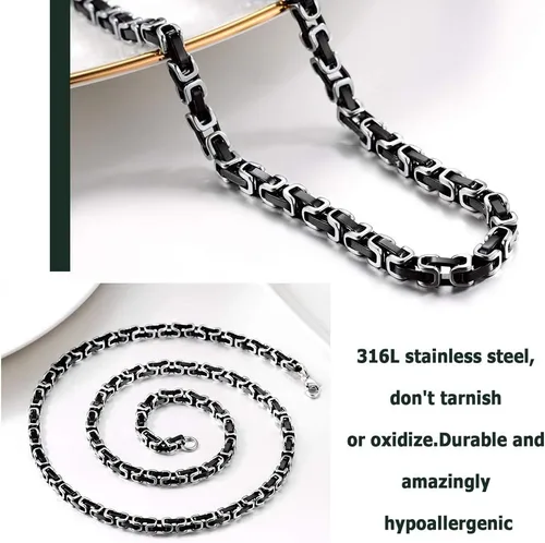 Miniatura 4 de PROSTEEL Collar de acero inoxidable de 0.1570.315 pulgadas para hombres, niños y mujeres, elegante y fresco, cadena bizantina, tono negro, dorado