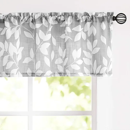 Miniatura 20 de Treatmentex Cortinas azules de cocina de 24 pulgadas con estampado de hojas blancas cortas para ventanas pequeñas, 2 paneles