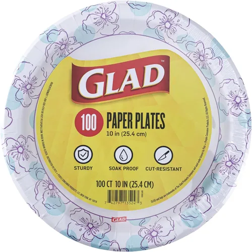 Miniatura 10 de Glad Platos redondos de papel con diseño de flores azules, resistentes, resistentes a los cortes, aptos para microondas, 10 pulgadas, 50