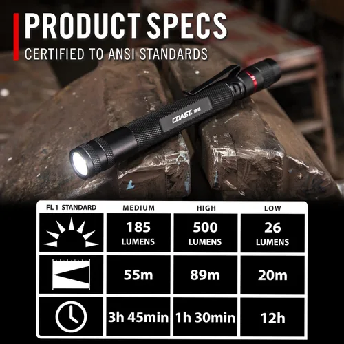 Miniatura 7 de COAST HP3R - Linterna LED recargable de 500 lúmenes con enfoque giratorio, color negro